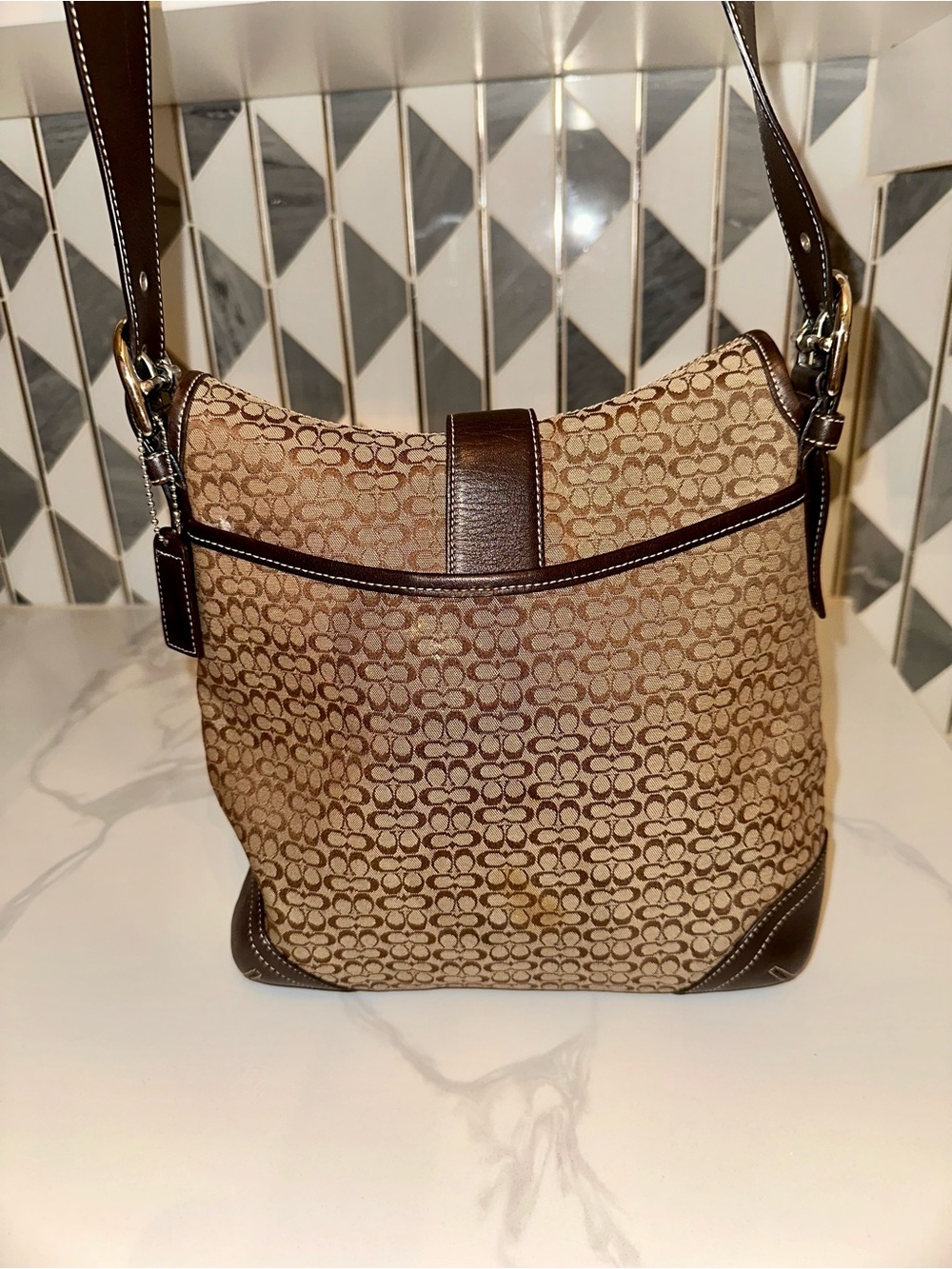 Vintage Y2K Coach Soho Signature Flap Bag in Brown Canvas/Leather - Picture 2 of 10
